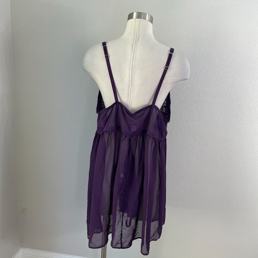 NEW Cacique Womens Plus 22/24 Purple Metallic Sheer Lace Babydoll Lingerie Set - Picture 10 of 14